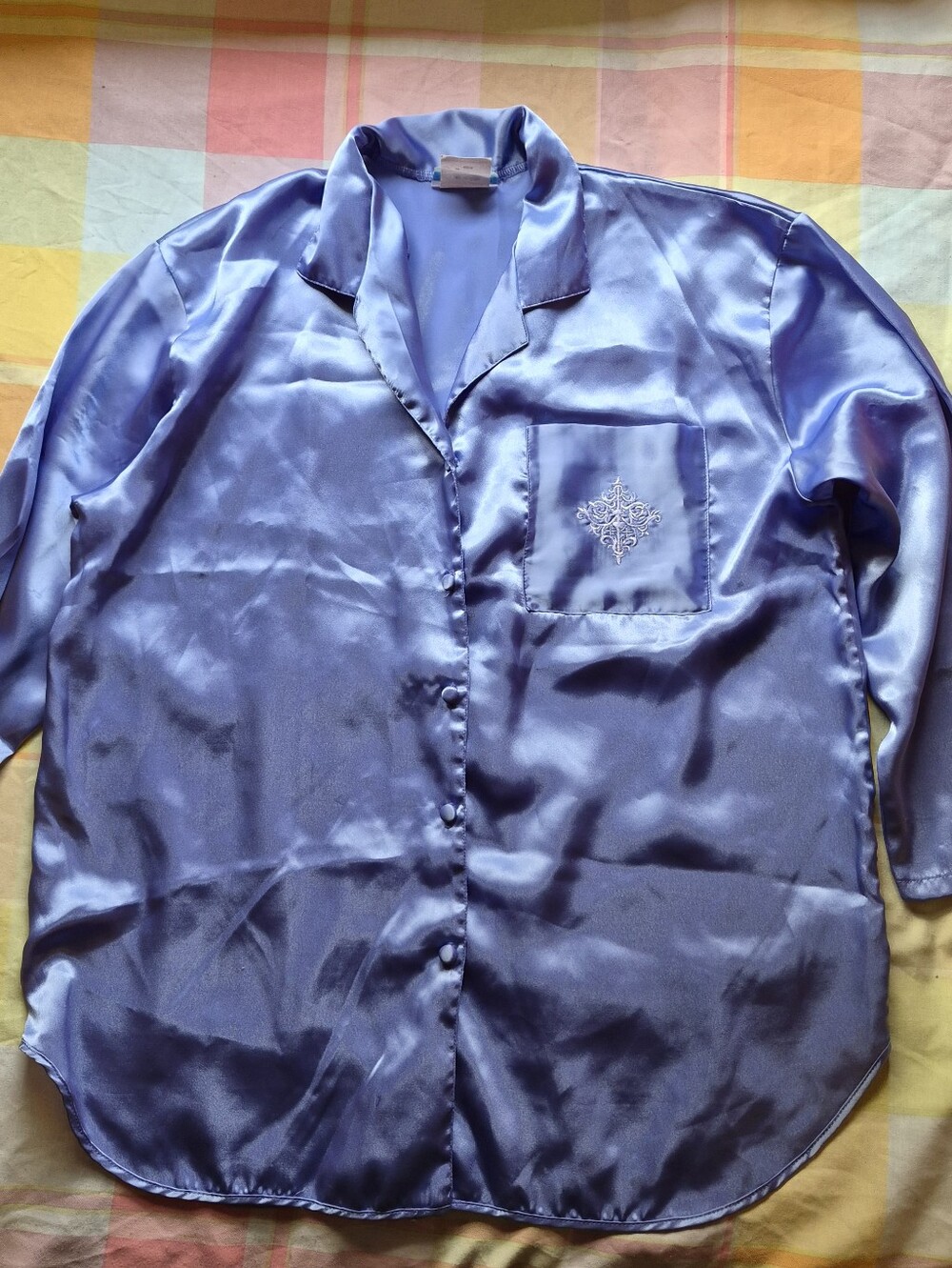 Women's Satin Button-Up Pajama Top in Lavender Blue